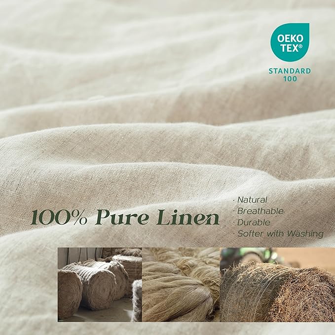 Simple&Opulence 100% Linen Duvet Cover Set, 3 PCS Natural French Flax Linen Duvet Cover, California King Size, Breathable Soft Comfy Bedding Comforter Cover with 2 Pillowcases (104"x98")