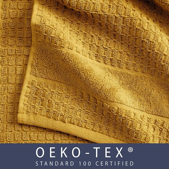 Market & Place 100% Cotton Super Soft Luxury Bath Towel Set | Quick-Dry and Highly Absorbent | Waffle Textured | 550 GSM | Includes 4 Bath Towels | Harper Collection (Mustard Yellow)