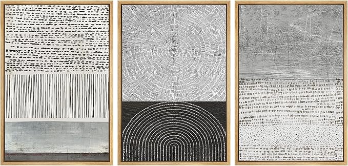 SIGNWIN Framed Canvas Print Wall Art Set Industrial Black & Gray Collage Abstract Geometric Illustrations Minimalism Modern Art Decorative Boho for Living Room, Bedroom, Office - 24"x36"x3 Natural