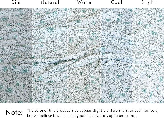 RUVANTI 100% Cotton Percale Sheets King Size 6 Piece Set, Cooling Bed Sheets for Hot Sleepers, Deep Pocket 16”, Breathable Lightweight & Durable, Crisp Hotel Style Sheets, Wildflower Nest
