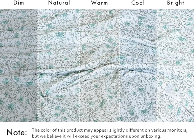 RUVANTI 100% Cotton Percale Sheets Queen Size 6 Piece Set, Cooling Bed Sheets for Hot Sleepers, Deep Pocket 16”, Breathable Lightweight & Durable, Crisp Hotel Style Sheets, Wildflower Nest