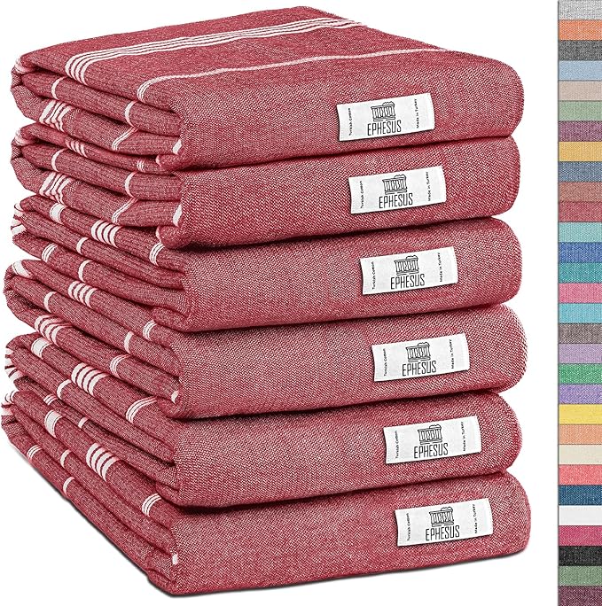 Hand Towels - Set of 6 | 18" x 30" - Decorative Turkish Hand Towel for Bathroom, Kitchen, Guest, Face, Hair, Tea, Dishcloth (Sultan, Red)