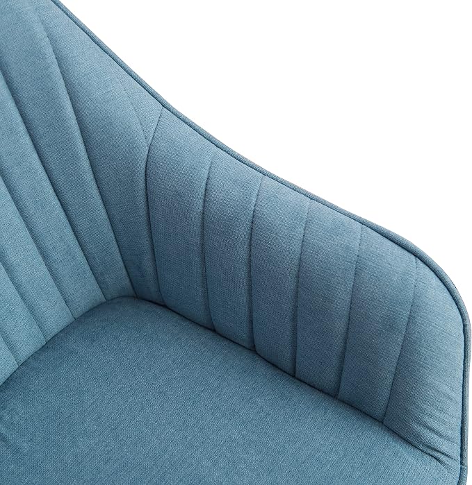 Art Leon Office Chair No Wheels, Mid Century Modern Desk Chair No Wheels, Swivel Accent Chair with Solid Wood Legs, Upholstered Arm Chair for Small Spaces Living Room Bedroom, Blue