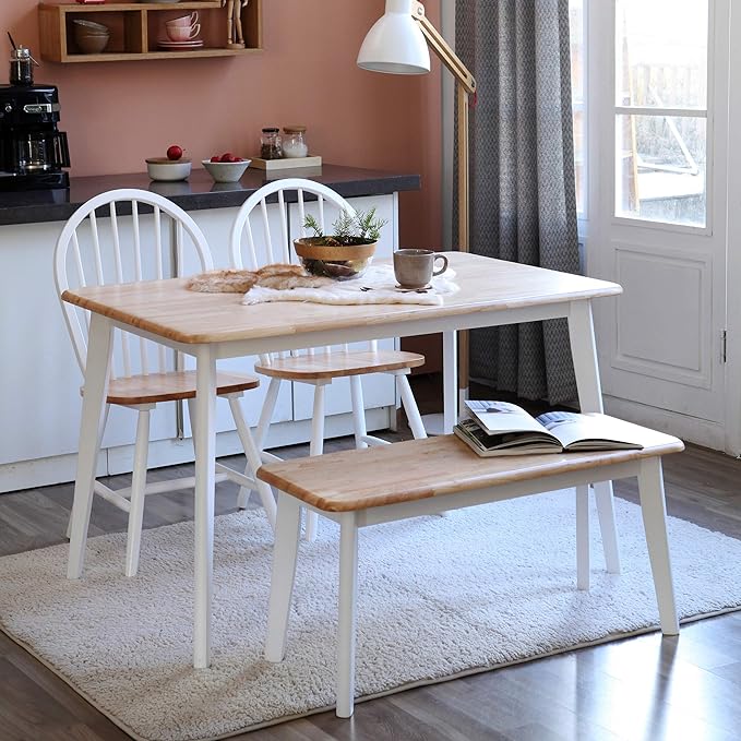 Livinia Canberra 47.2" Rectangular Wooden Dining Table/Mid Century Modern Malaysian Oak Kitchen Table (Natural-White) Table Only
