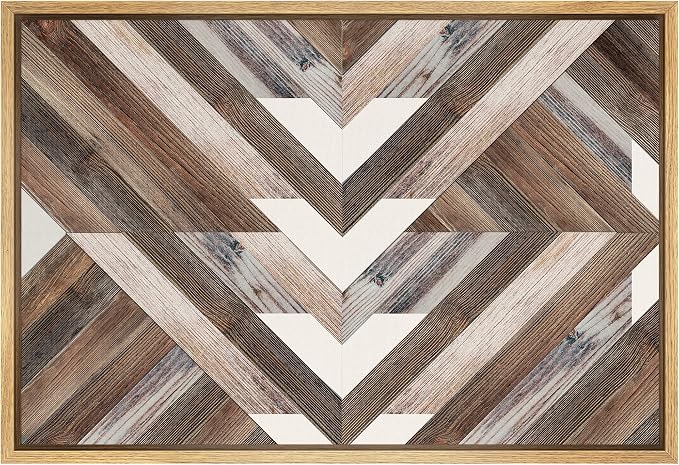 SIGNWIN Framed Canvas Print Wall Art Western Decor Geometric Triangle Pattern Collage Abstract Shapes Modern Art Decorative Nordic Rustic Wood Panel for Living Room, Bedroom, Office - 16"x24" Natural
