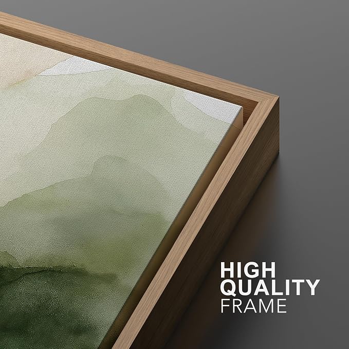 MUDECOR Framed Canvas Print Wall Art Abstract Landscape Wall Art Green Mountain Watercolor Illustrations Fine Art Mid-Century Modern Multicolor for Living Room, Bedroom, Office - 16"x24" NATURAL
