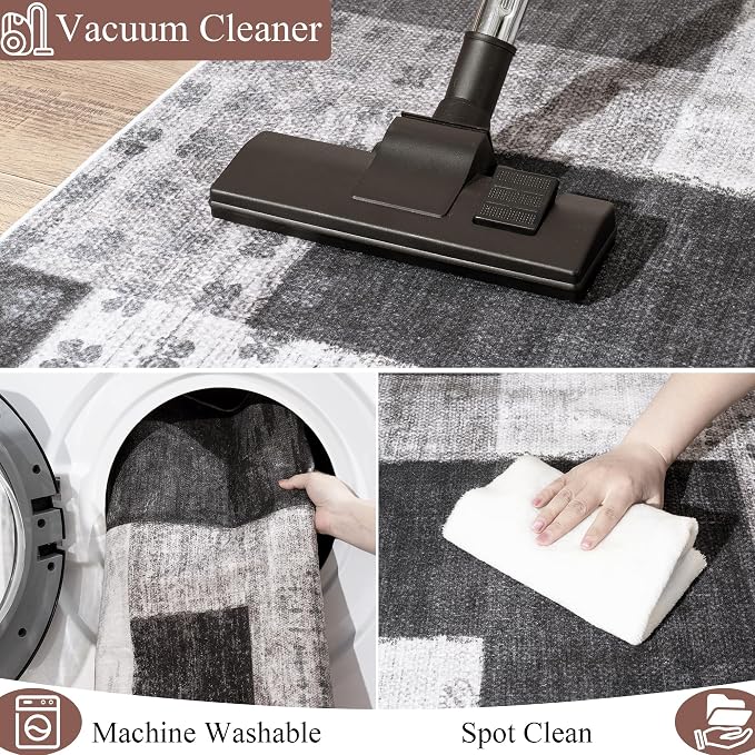 Modern Geometric Patchwork Indoor Area Rug for Living Room, Charcoal 10'x 14' Large Rug Rockwood Collection Hardwood Floors Decor for Bedroom, Grey Throw Carpet for Office Entryway Dining Room