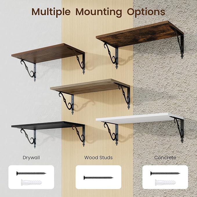 RICHFOCUS 12 Inch Deep Floating Shelves for Wall, 24" W x 12" D Wood Wall Shelves Set of 2, Wide Floating Shelves for Living Room, Bedroom, Kitchen, Bathroom and Decor Storage, White