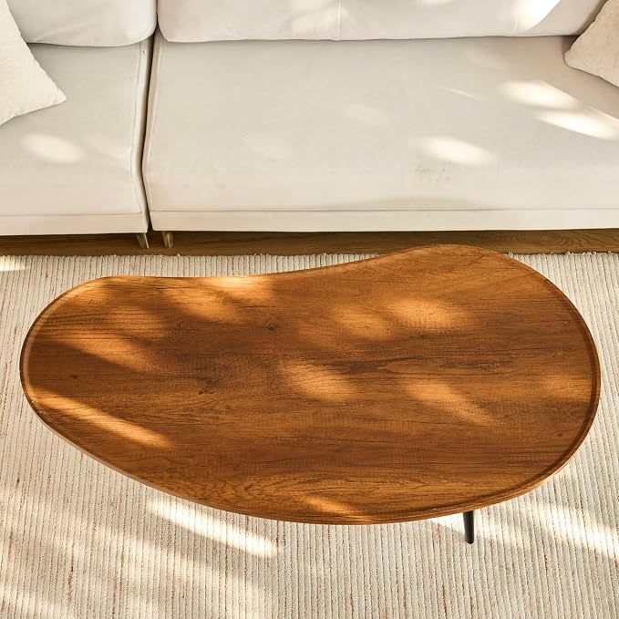 Saint Mossi Modern Coffee Table for Living Room, Mid-Century Mango Shaped Wood Coffee Table, Center Table for Small Space, D47xW23.6xH15, Espresso