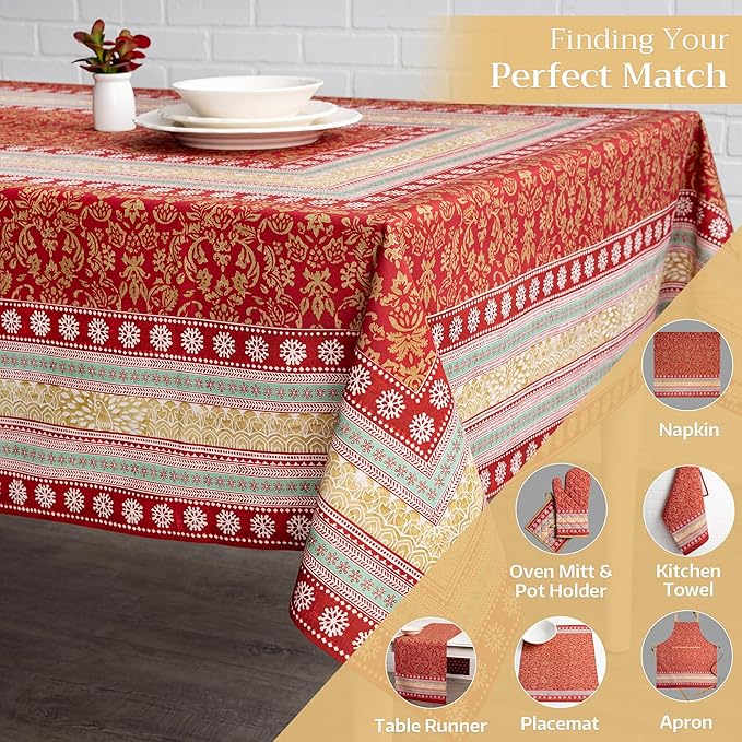 Maison d' Hermine Table Cloth Rectangle Table 100% Cotton 60 x 108 Inches Fall Tablecloth Reusable Everyday Use for Thanksgiving Christmas Decorations Dining Farmhouse Party (Sofia)