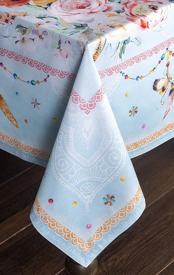 Maison d' Hermine Table Cloth Rectangle Table 100% Cotton 54 x 72 Inches Tablecloth Reusable Decorative for Dining Room Farmhouse Home Valentines Day Decorations Spring Summer - Ibiza - Blue