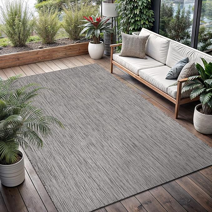 Washable Indoor Outdoor Rug 6x9 Weather Resistant Area Rugs Modern Solid for Porch Deck Balcony Backyard Patio Outside Carpet (6 X 9 Silver Grey)