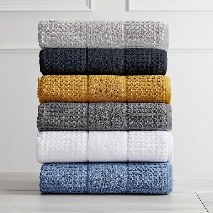 Market & Place 100% Cotton Super Soft Luxury Towel Set | Quick-Dry and Highly Absorbent | Waffle Textured | 550 GSM | 2 Bath Towels, 2 Hand Towels, & 2 Washcloths | Harper Collection (Rose)