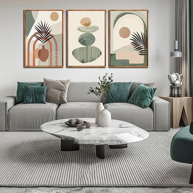 ZHAOSHOP Boho Wall Art for Bedroom - 3 Piece Wall Art for Living Room - Large Minimalist Wall Art with Frame Ready to Hang Size 24" x 36"