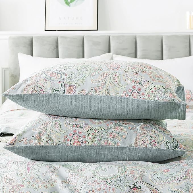 HoneiLife Wildflower Duvet Cover Queen - 100% Cotton Comforter Cover Sets, 3-PC Comfortable Floral Duvet Cover Sets,Soft & Breathable Duvet Cover with Zipper Closure & Corner Ties, Paisley