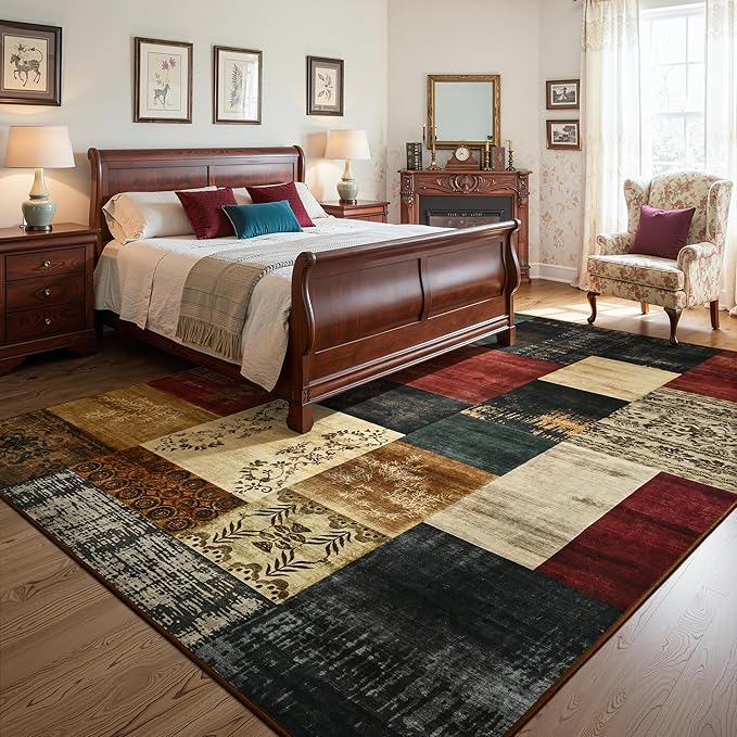 Tepook Modern Area Rug for Living Room, 4x6 Geometric Large Rugs for Bedroom, Washable Patchwork Rug Indoor Non-Slip Throw Carpets for Dining Room Office Farmhouse Home Decor, Multi