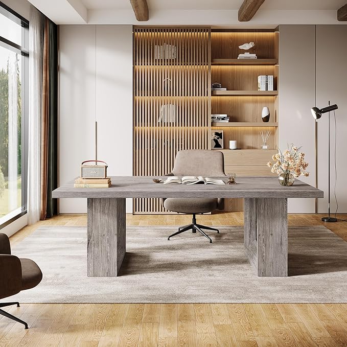 Tribesigns 62.99" Home Office Desk, Large Farmhouse Executive Desk, Computer Table for Office, Conference Room (Grey)