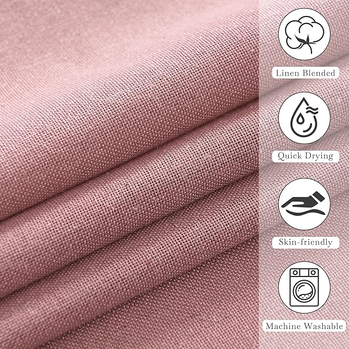 KGORGE Linen Fabric Shower Curtains-Semi Sheer Button Hole Lightweight Waterproof Privacy Linen Blend Shower Curtains Sets for Bathroom Bathtub with 12 Hooks, 72 x 84 inches Long, Dusty Pink, 1 Panel
