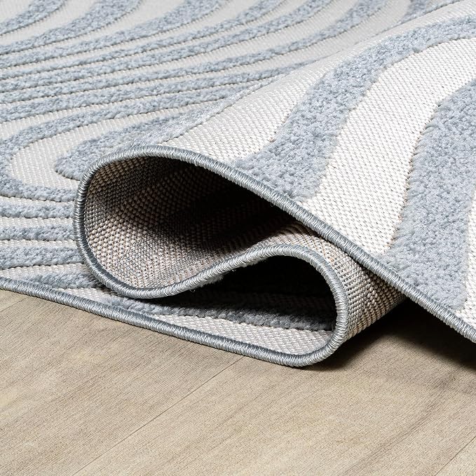 JONATHAN Y Maribo High-Low Abstract Striped Light Blue/Ivory 6x6 Square Indoor/Outdoor Area Rug, Pet Friendly, Non-Shedding, Stain Resistant, Easy-Cleaning for Backyard, Patio (SCN103C-6SQ)