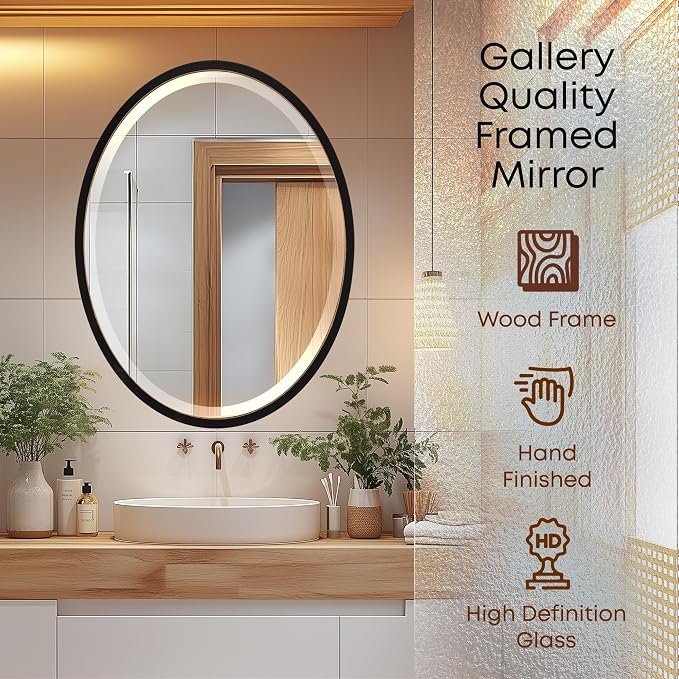 OVALCREST - Oval Wooden Beveled Wall Mirror for Home Decor, Bathroom, Vanity, Bedroom, Living Room, Hallway - London Style (Rubbed Black) 25.1 x 19.1
