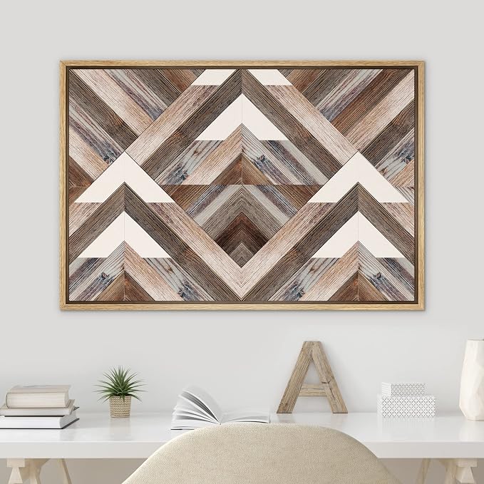 SIGNWIN Framed Canvas Print Wall Art Western Decor Geometric Diamond Polygon Collage Abstract Shapes Modern Art Decorative Nordic Rustic Wood Panel for Living Room, Bedroom, Office - 24"x36" Natural