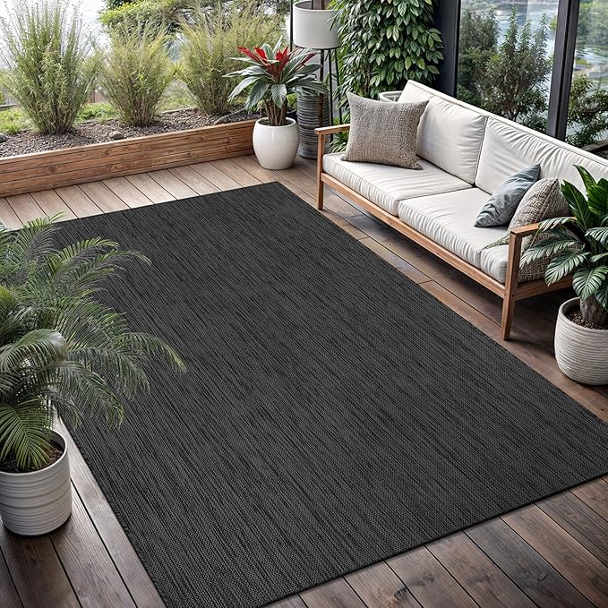 Washable Indoor Outdoor Rug 6x9 Weather Resistant Area Rugs Modern Solid for Porch Deck Balcony Backyard Patio Outside Carpet (6 X 9 Dark Grey)
