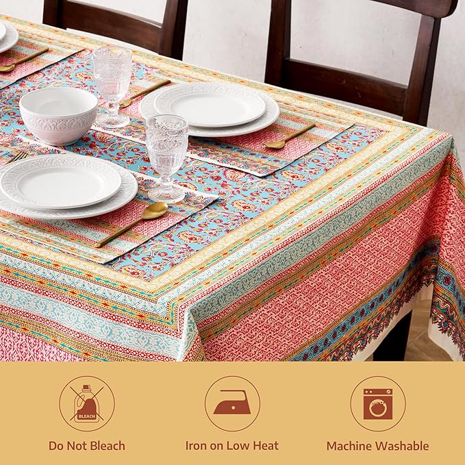 Maison d' Hermine Premium Table Cloth Rectangle Table 100% Combed Cotton 140 x 70 Inches Tablecloth Reusable Decorative for Dining Room, Farmhouse, Home, Party, Festive & Wedding - Lauris