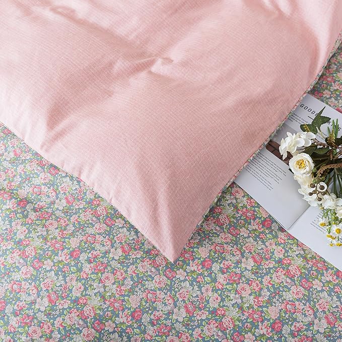 HoneiLife Floral Duvet Cover King - 100% Cotton Comforter Cover, Soft & Breathable Bedding Duvet Cover Sets with Zipper Closure & Corner Ties,3-Piece Wildflower Comforter Cover Sets, Rose