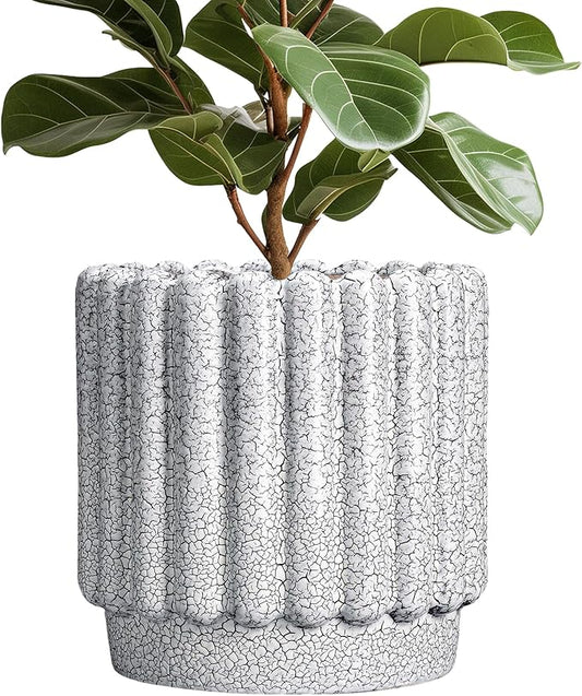 Ceramicfor Ceramic Planter for Indoor Plants - 12 Inch Plant Pot Indoor with Drainage Hole, Large Ceramic Flower Pots Outdoor, Fluted Round Planter, Home Decor, Gardening Gifts, Black and White