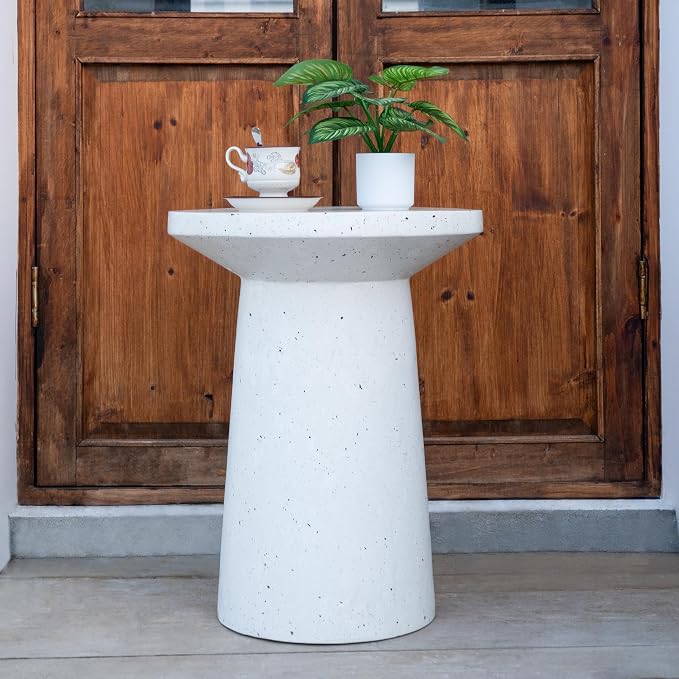 ø18.75'' Faux Concrete Cement Round Side Table End Table, Modern Contemporary Minimalist Style, MGO Material for Indoor & Outdoor, No Assembly, White