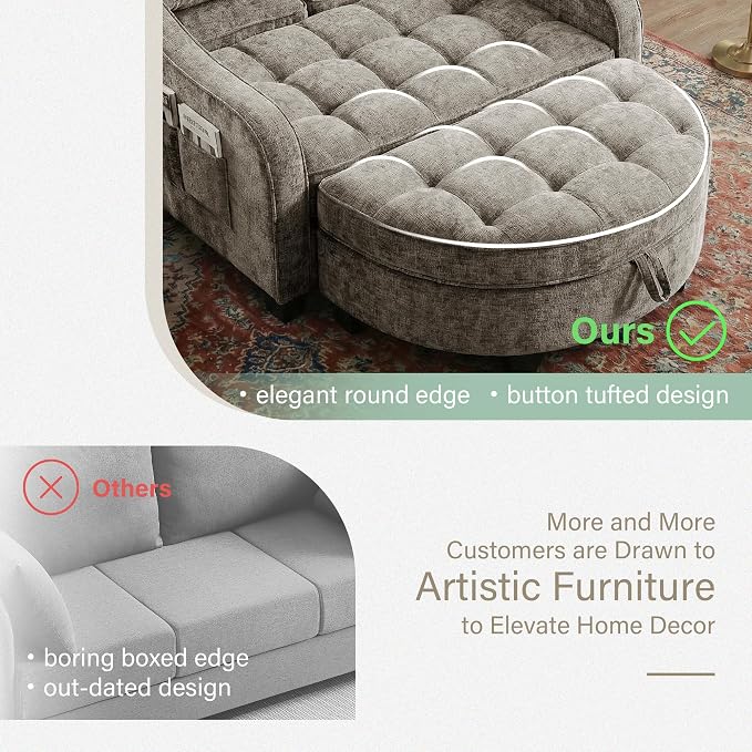 Round Chaise Lounge Chair with Storage Ottoman, Oversized Bubble Chair and a Half Featuring Adjustable Backrest, Plush Reading Accent Chair and Ottoman Set for Bedroom, Mocha Brown