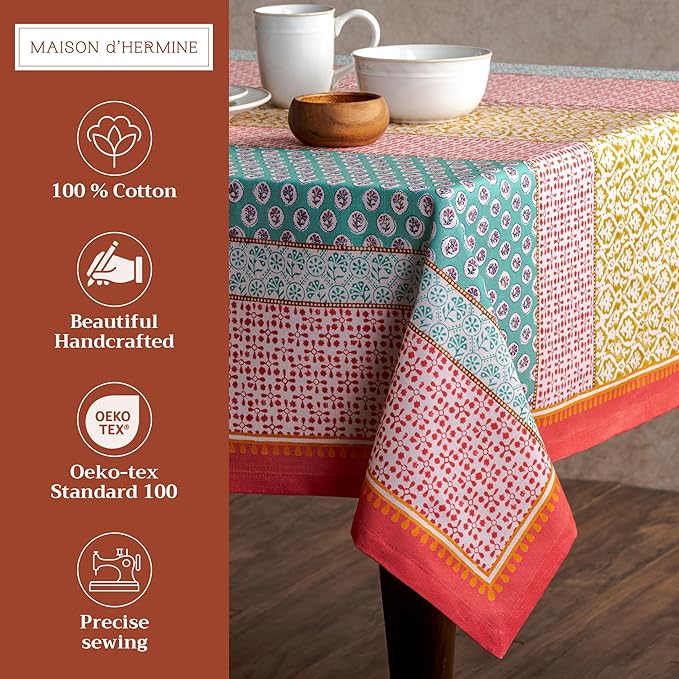 Maison d' Hermine Table Cloth Rectangle Table 100% Cotton 70 x 140 Inches Tablecloth Reusable Decorative for Dining Room Farmhouse Home Valentines Day Decorations Spring Summer - Provence