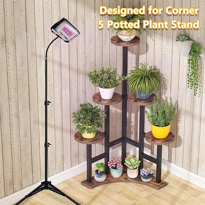 LITTLE TREE 6 Tiered Corner Plant Stand Indoor, Tall Plant Shelf Flower Stand Multiple Potted Plant Holder Rack for Living Room Balcony Garden, Rustic Brown