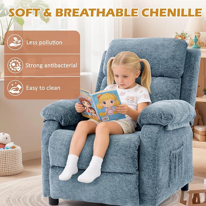 Korser Recliner Chair, Living Room Chairs for Adults, Padded Deep Seat Reading Chair with Side Pockets, Small Recliners for Small Spaces, Lounge Chair for Living Room, Bedroom, and RV (Chenille)