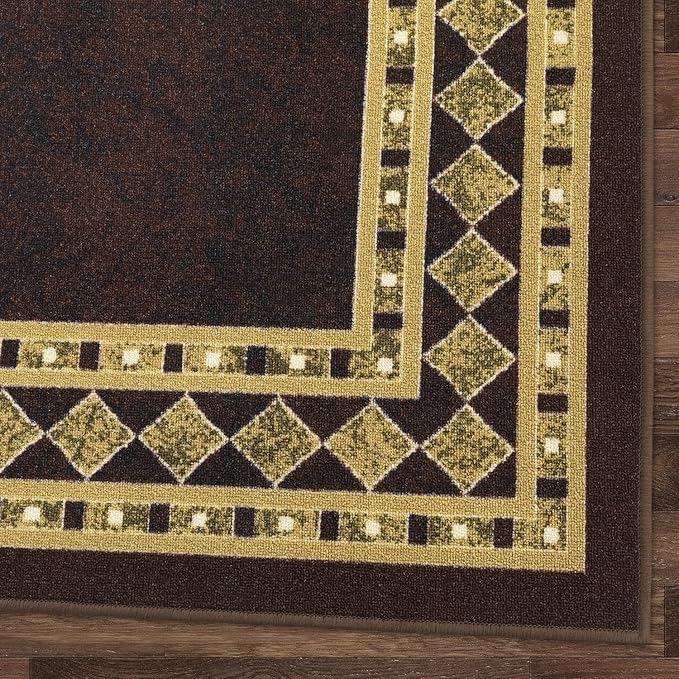 Antep Rugs Alfombras Modern Bordered 3x5 Non-Skid (Non-Slip) Low Profile Pile Rubber Backing Indoor Area Rugs (Brown Beige, 3' x 5')