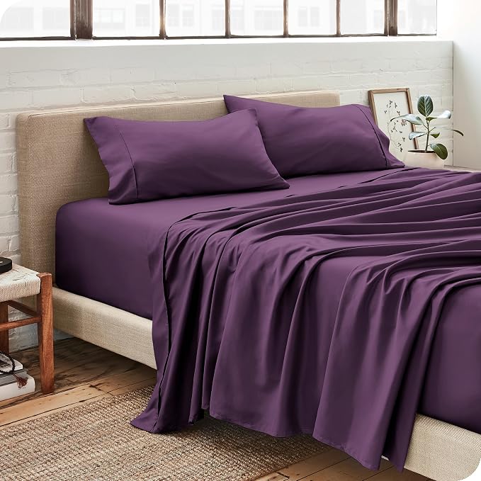 Bare Home Split King Sheet Set - 1800 Ultra-Soft Microfiber Bed Sheets - Double Brushed - Deep Pockets - Easy Fit - 5 Piece Set - Bedding Sheets & Pillowcases (Split King, Plum)