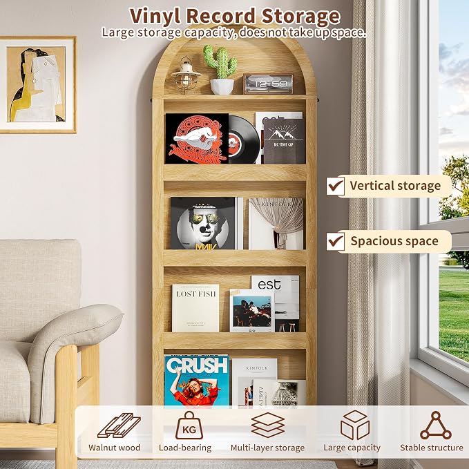 Narrow Tall Wall Mounted Bookshelf for Living Room Bedroom (Light Wood)