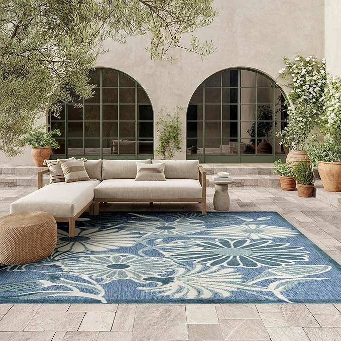 Nourison Home Aloha Blue 9' x 12' Area Rug - Easy Clean, Non Shedding, Bed Room, Living Room, Dining Room, Kitchen (9' x 12')