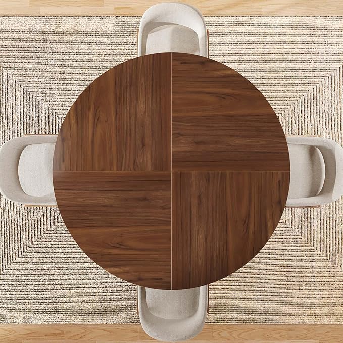 LVB Round Dining Table for 4-6, Mid Century Modern Walnut Circle Dinner Table, Brown Wood Pedestal Kitchen Table with Wooden Base for Dining Room, Kitchen, Living Room, 43 inch