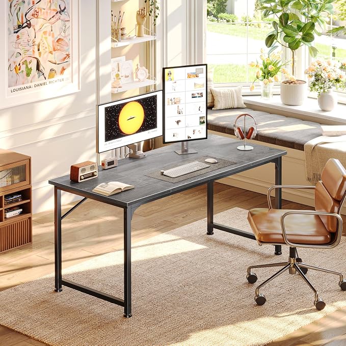PRAISUN 47 Inch Computer Desk, Home Office Desk with Spacious Desktop, Modern Gaming Desk, Writing Study Table for Bedroom, Small Spaces, Work from Home Desk with Metal Frame, Grey