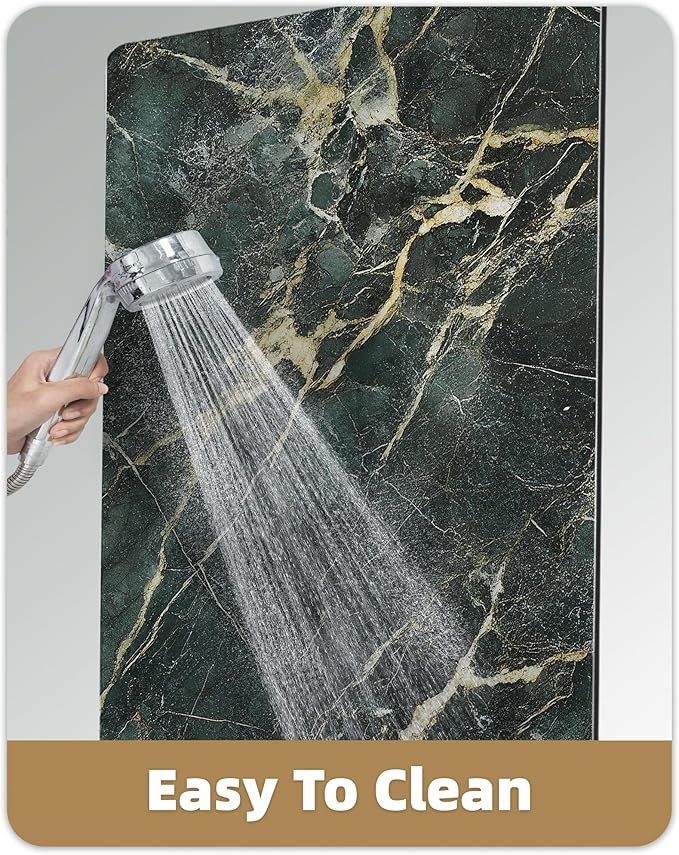 Color&Geometry Emerald Green Marble Gold-Vein Bathroom Rug, Ultra-Thin, Non Slip, Washable and Quick Dry Shower Mat, 17"x30" Small Luxury Shower Mat for Bathroom Floor/Outside Shower