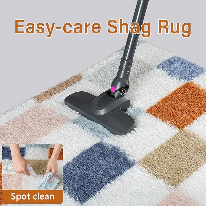 Checkered Rug 7x10 for Living Room, Modern Rainbow Shag Rug Washable Non-Slip Large Area Rug Super Soft Indoor Fuzzy Carpet Fluffy Rugs for Bedroom Home Aesthetic Decor