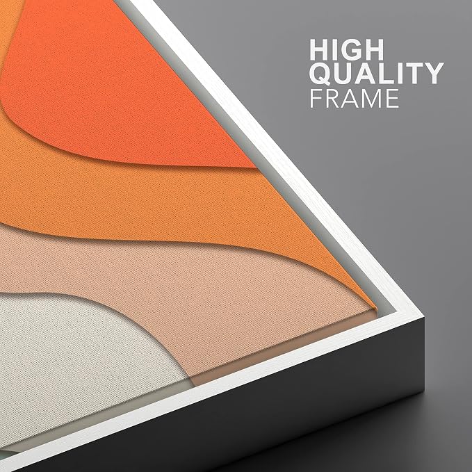 Woodrose Framed Canvas Print Wall Art Neon Orange, Tan & Blue Color Gradient Abstract Shapes Illustrations Modern Art Minimalist 3D Colorful Ultra for Living Room, Bedroom, Office - 16"x24" WHITE