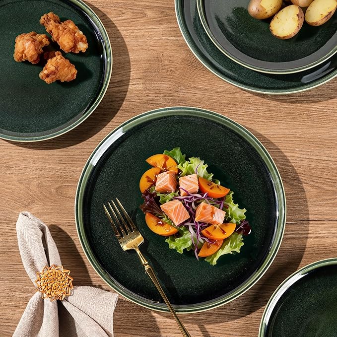 GBHOME Ceramic Dinnerware Sets for 6, 18 Pieces Stoneware Plates and Bowls Sets, Reactive Glaze Dishes -Scratch Resistant, Dishwasher&Microwave Safe, Earth Green