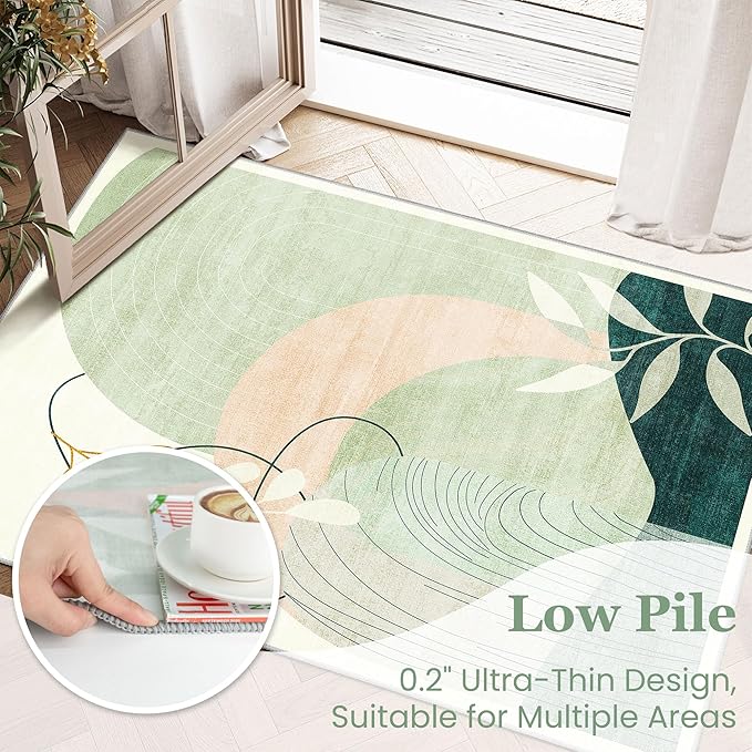 MUJOO 5x7 Area Rugs for Bedroom Living Room,Boho Washable Rug Non Slip Throw Carpet for Office Dining Room Indoor Mid Century Modern Abstract Botanical Geometric Accent Green