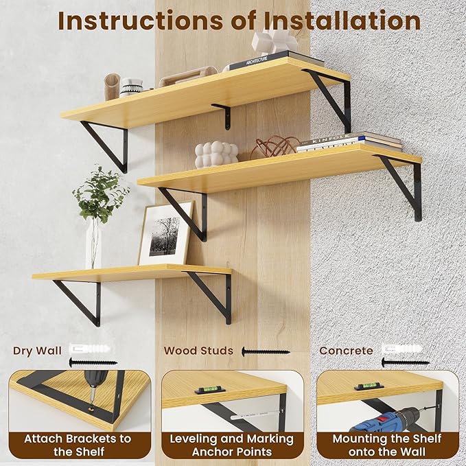 Floating Shelves with Black Metal Brackets Set of 2,30" Wx8 D Wall Mounted Shelves Floating Bookshelf,Hanging Storage Shelf for Living Room,Bedroom,Bathroom,Office,Oak