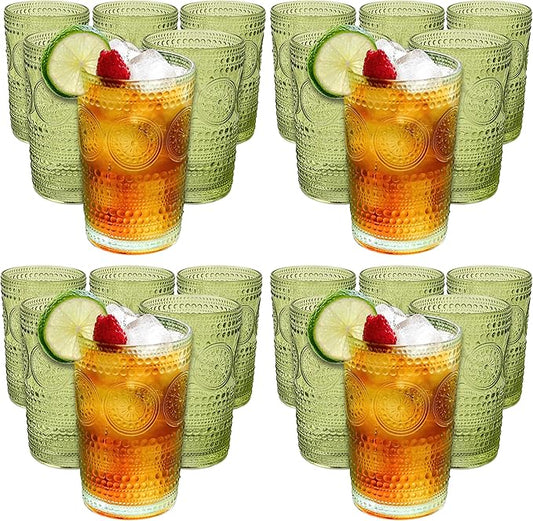 Kate Aspen Hobnail Beaded Floral Green Drinking Glasses Set of 6, (13 oz) Vintage Glassware & Cocktail Glass Set, Juice Glass, Water Cups | Great Hostess Gift & Gift for New Home Owners (Pack of 4)