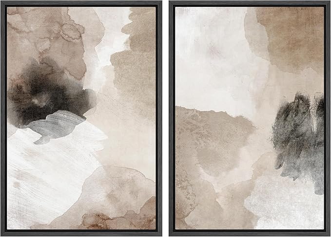 MUDECOR Framed Canvas Print Wall Art Watercolor Brown White Black Collage Abstract Shape Illustrations Modern Art Decorative Bohemian Colorful Chic for Living Room, Bedroom, Office - 24"x36"x2 Black