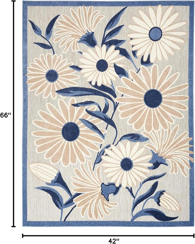 Nourison Home Aloha Blue Grey 3'6" x 5'6" Area Rug - Easy Clean, Non Shedding, Bed Room, Living Room, Dining Room, Kitchen (4' x 6')