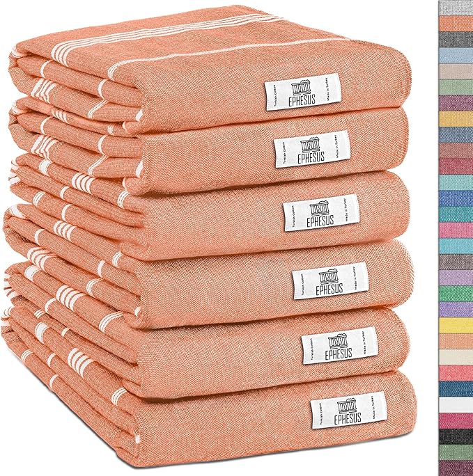 Hand Towels - Set of 6 | 18" x 30" - Decorative Turkish Hand Towel for Bathroom, Kitchen, Guest, Face, Hair, Tea, Dishcloth (Sultan, Orange)
